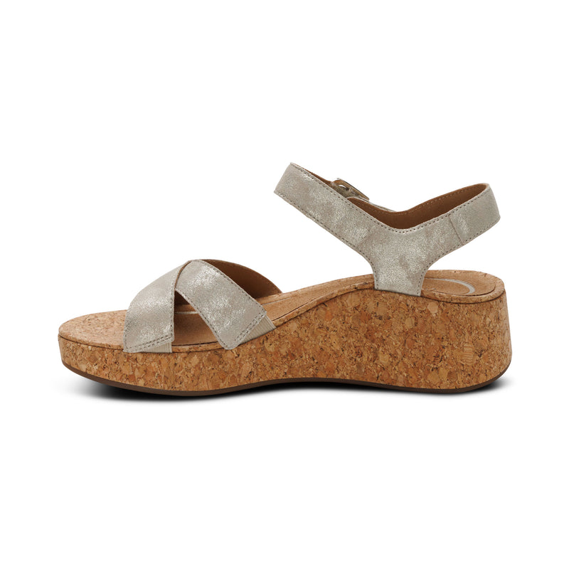 Flora Adjustable Quarter Strap Wedge  #color_champagne