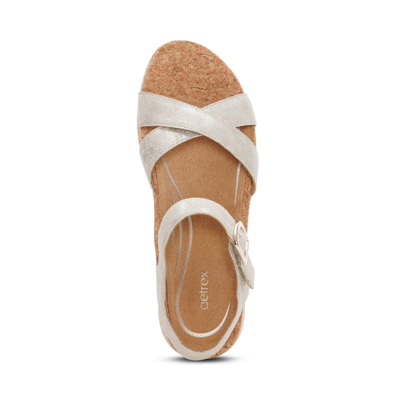 Flora Adjustable Quarter Strap Wedge  #color_champagne