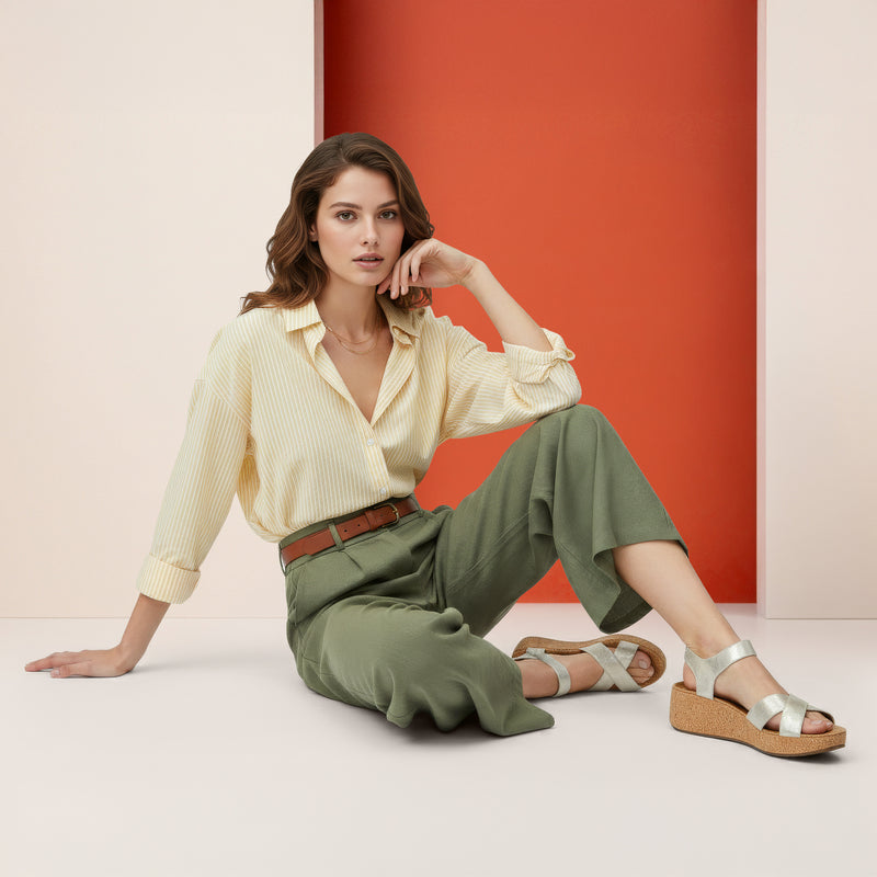 Flora Adjustable Quarter Strap Wedge  #color_champagne