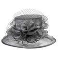 Floral Center Medium Brim Organza Hat - Something Special Hat Collection Dress Hat Something Special LA hto2149gy Silver-Grey