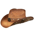 Floral Leather Accent Cowboy Hat with Brass Concho - Karen Keith Hats Cowboy Hat Great hats by Karen Keith RM10L-Gs Tan Small (55 cm)