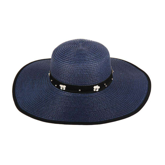 Flower and Bead Band Summer Floppy Floppy Hat Something Special LA HTp760NV Navy