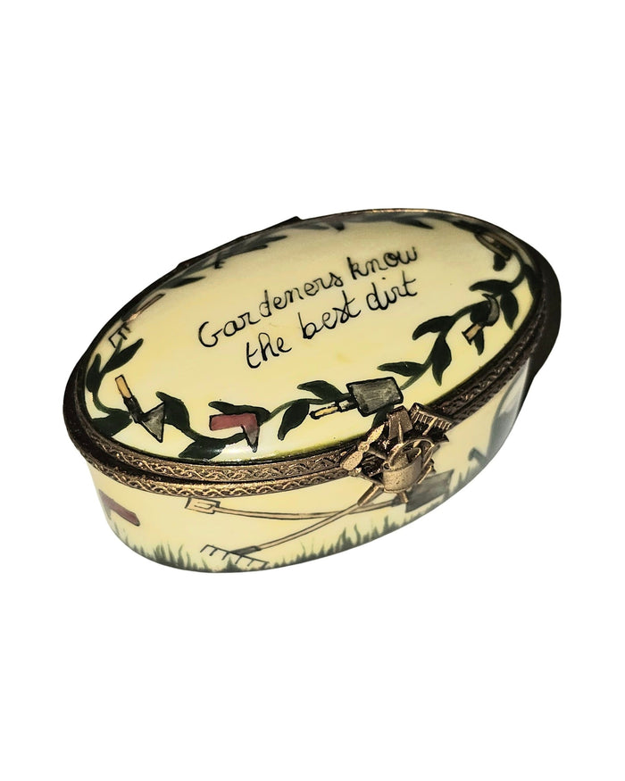 Gardener's Best Dirt Round Porcelain Limoges Box