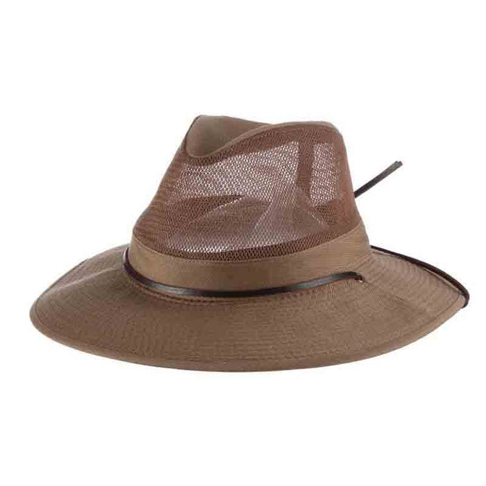 Garment Washed Twill Mesh Crown Safari with Chin Cord - DPC Outdoor Design Safari Hat Dorfman Hat Co. 864bzs Bronze Small (55 cm)
