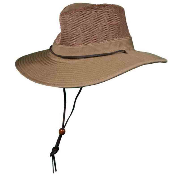 Garment Washed Twill Mesh Crown Safari with Chin Cord - DPC Outdoor Design Safari Hat Dorfman Hat Co.