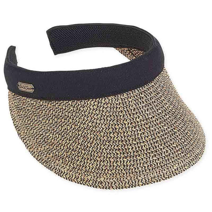 Giana Tweed Braid Clip-On Sun Visor - Sun 'N' Sand Hats Visor Cap Sun N Sand Hats hh1942Bbt Black tweed