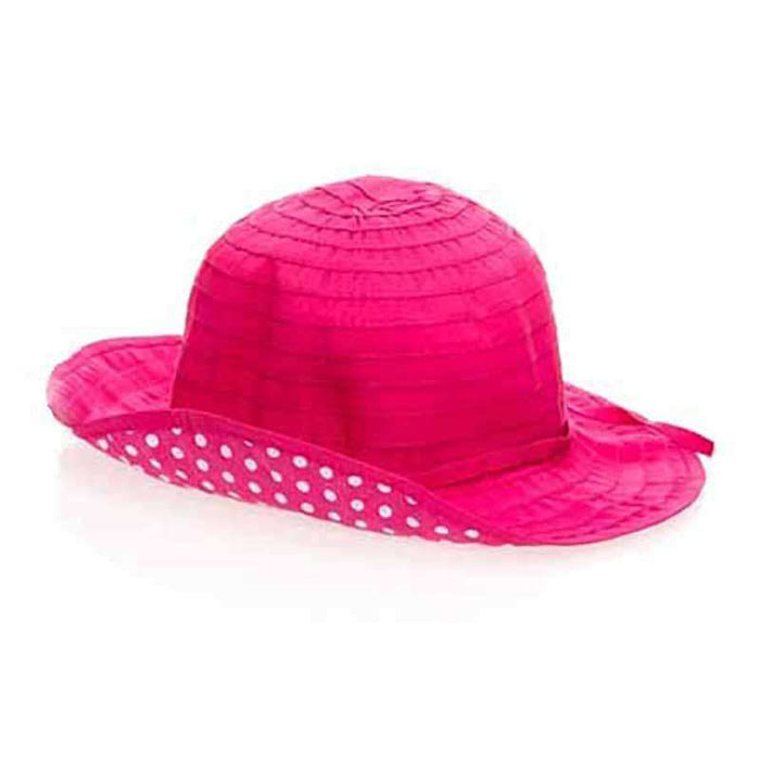 Girl's Shapeable Sun Hat with Polka Dot Underbrim Wide Brim Sun Hat Boardwalk Style Hats 2931FC Fuchsia Small (54 cm)
