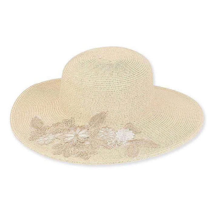 Girona Embroided Brim Summer Floppy Hat - Sun 'N' Sand Hats Wide Brim Sun Hat Sun N Sand Hats HH2138A nt Natural Tweed Medium (57 cm)