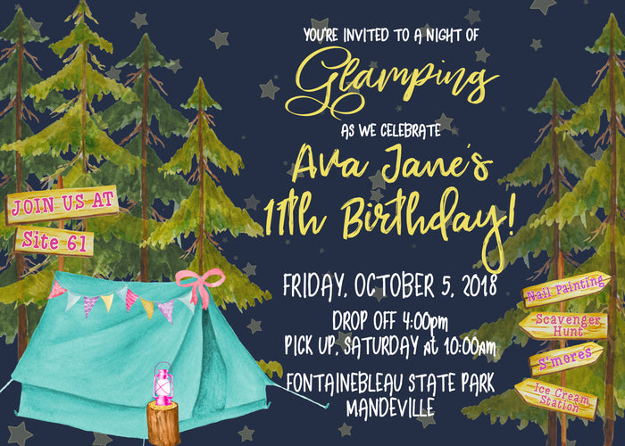 Glamping Birthday Invitation