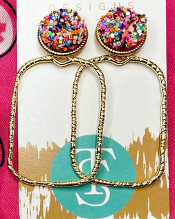 Glitter Top Rectangle Hoops