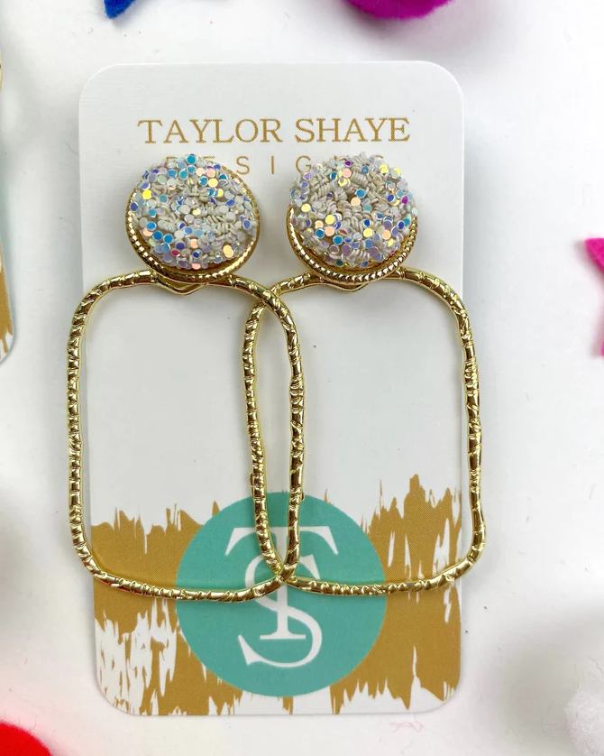 Glitter Top Rectangle Hoops
