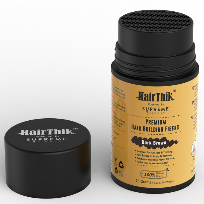 Supreme Trimmer HairThik 15g Hair Fibers Size Guide and Hair Color Shade Selection Chart