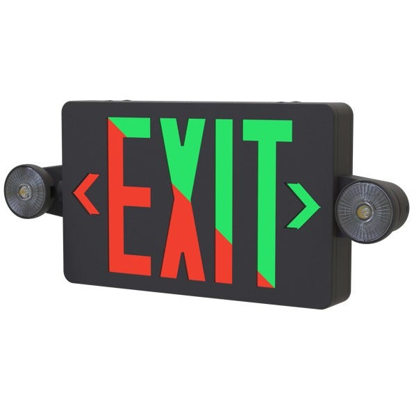 Halco - EMG-EXC-BK-RG - LED Exit / EM Light Combo Black Thermoplastic Red/GRN Sng/DBL Face product image