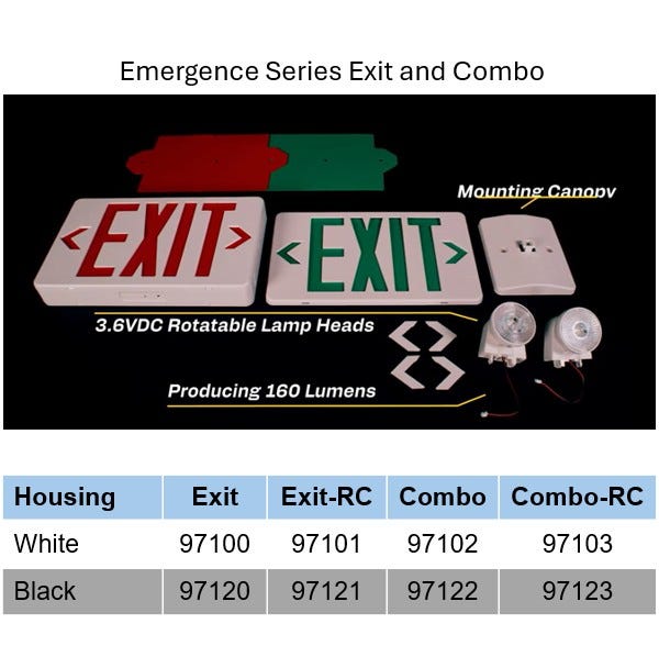 Halco - EMG-EXC-BK-RG-RC - LED Exit / EM Light Combo Black Thermoplastic Red/GRN Sng/DBL - RC product image