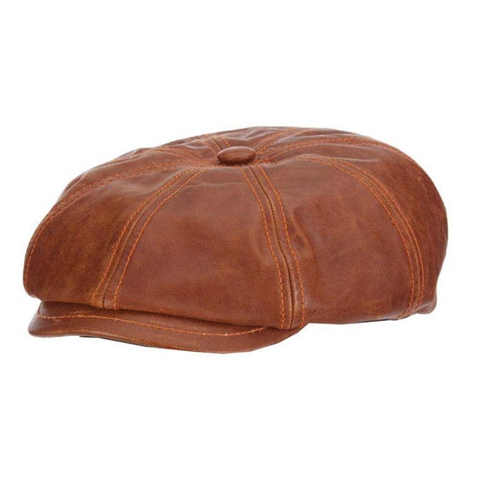 Harper Goat Leather Newsboy Cap - Stetson Hat Flat Cap Stetson Hats STW291 Saddle Medium