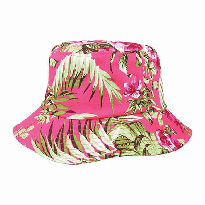 Hawaii Floral Print Cotton Bucket Hat  - Mega Cap Bucket Hat MegaCI