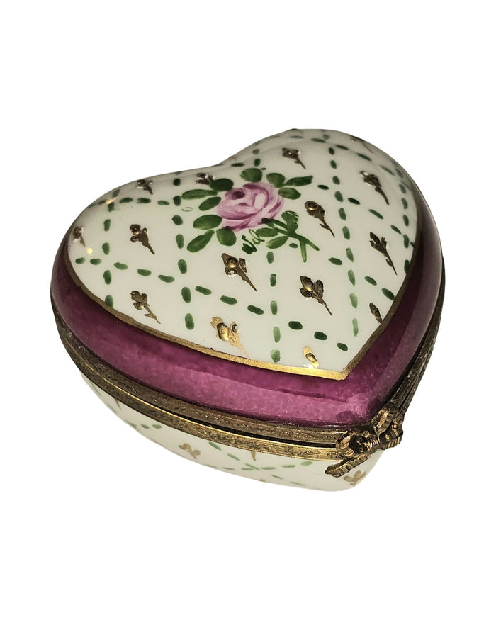 Heart Limoges Box with Pink Flower and Gold