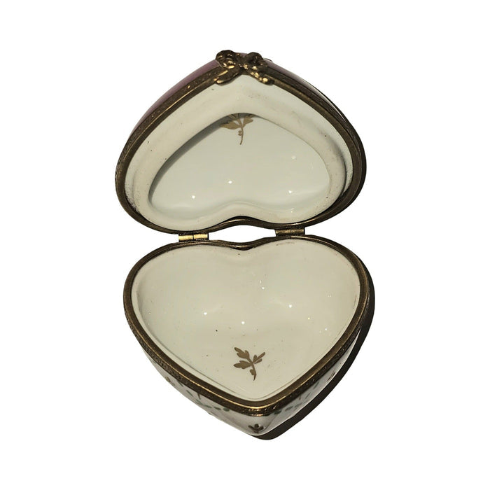 Heart Limoges Box with Pink Flower and Gold