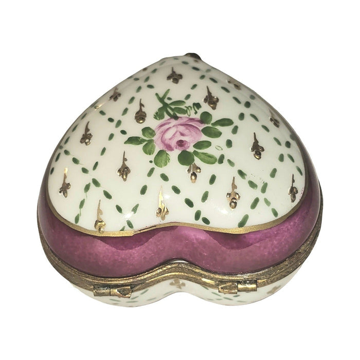 Heart Limoges Box with Pink Flower and Gold