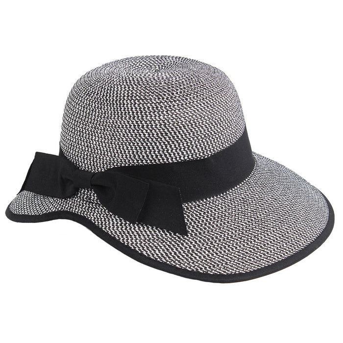 Heathered Straw Backless Sun Hat with Bow - Jeanne Simmons Facesaver Hat Jeanne Simmons Accessories JS8556-BLK Black / White