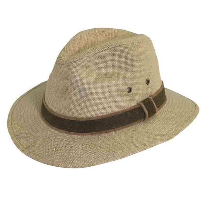 Hemp Safari Hat with Leather Band - Dorfman Pacific Safari Hat Dorfman Hat Co. mc137m Camel M (22 1/2")