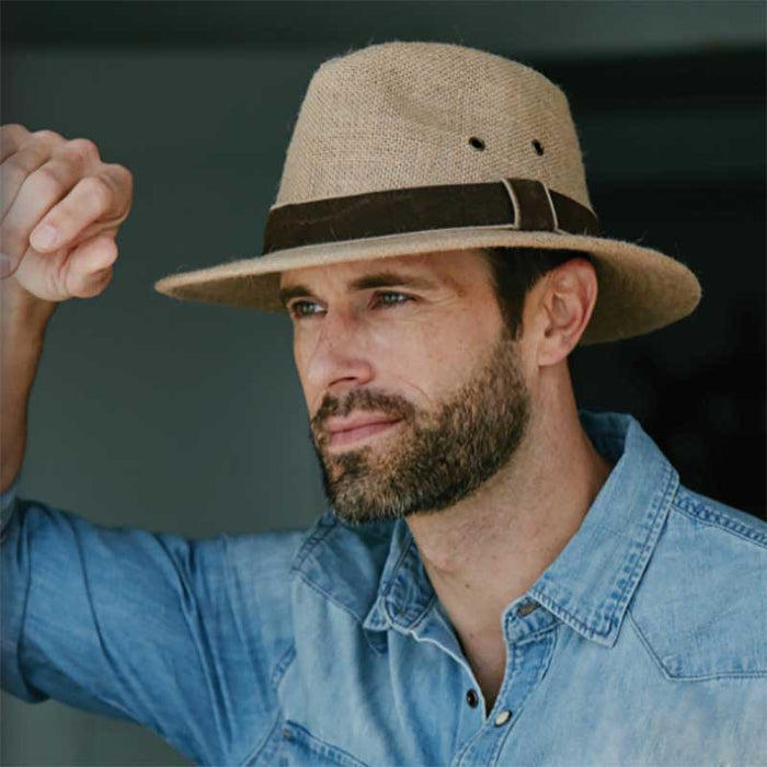Hemp Safari Hat with Leather Band - Dorfman Pacific Safari Hat Dorfman Hat Co.