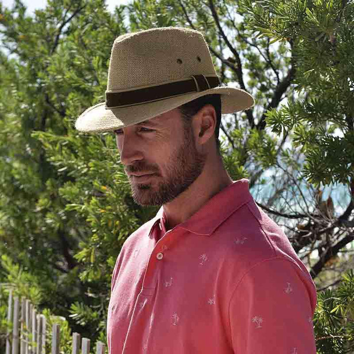 Hemp Safari Hat with Leather Band - Dorfman Pacific Safari Hat Dorfman Hat Co.