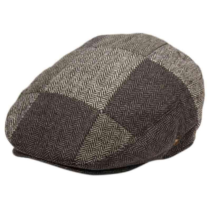Herringbone Check Patchwork Wool Ivy Cap - Epoch Hats Flat Cap Epoch Hats iv3010M Grey M (22 3/8")