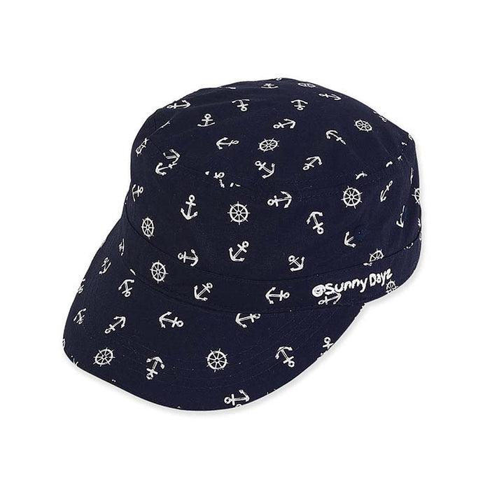 Kid's Cotton Cadet Cap with Ship Wheel Print - Sunny Dayz Hat Cap Sun N Sand Hats HKYOS193 Navy XS / S (52-54 cm)