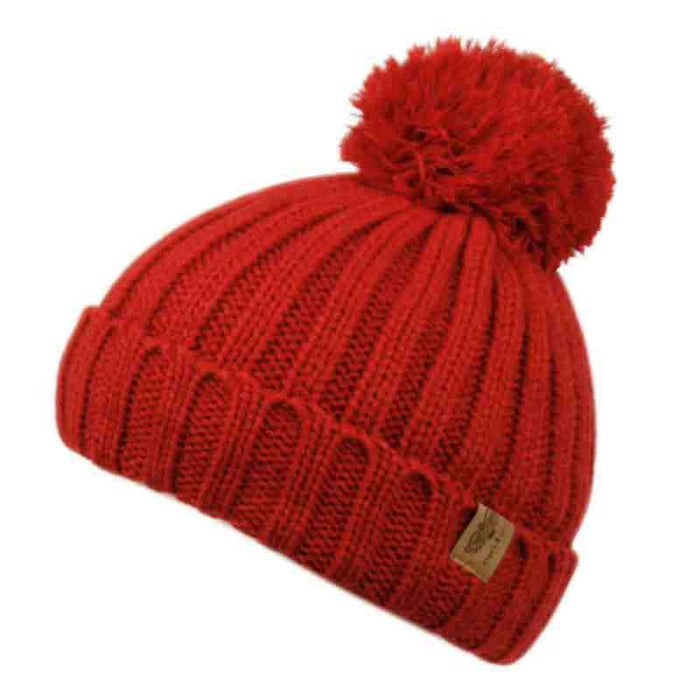 Kid's Knit Pom Pom Beanie with Shepra Lining Beanie Epoch Hats kdn3023rd Red