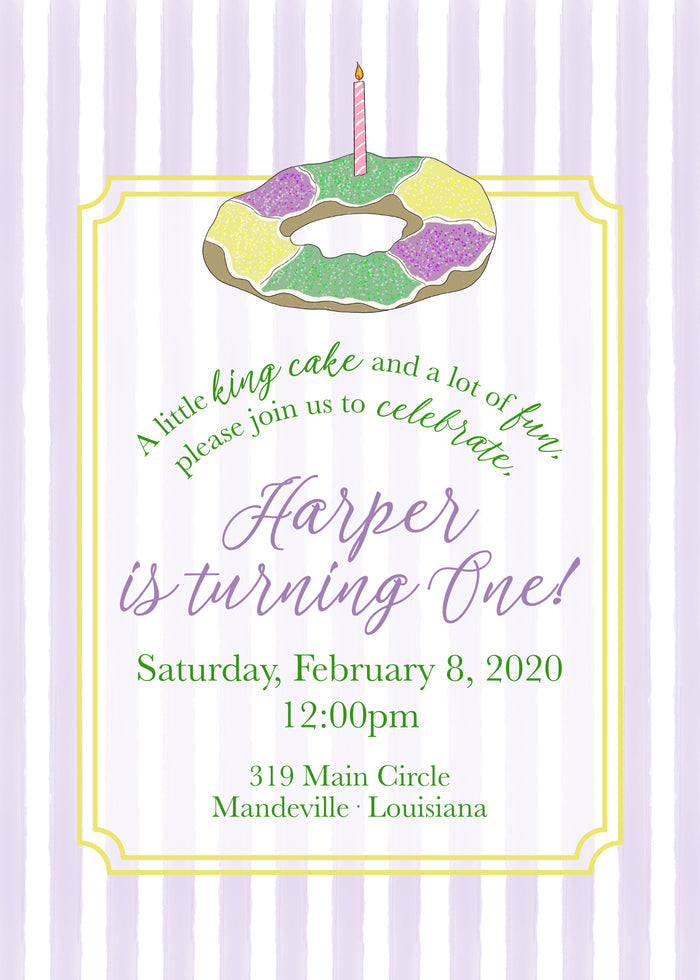 King Cake Mardi Gras Birthday Invitation