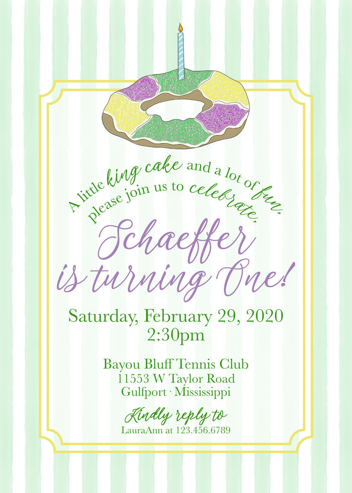 King Cake Mardi Gras Birthday Invitation
