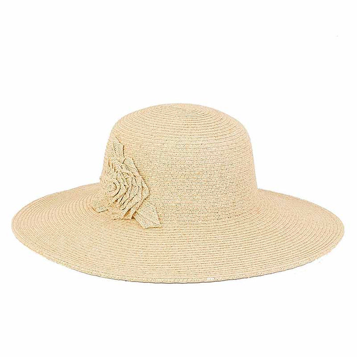 Kinsley Crochet Flower Accented Summer Floppy Hat - Sun 'N' Sand Hats Wide Brim Sun Hat Sun N Sand Hats HH2295A nt Natural Medium (57 cm)