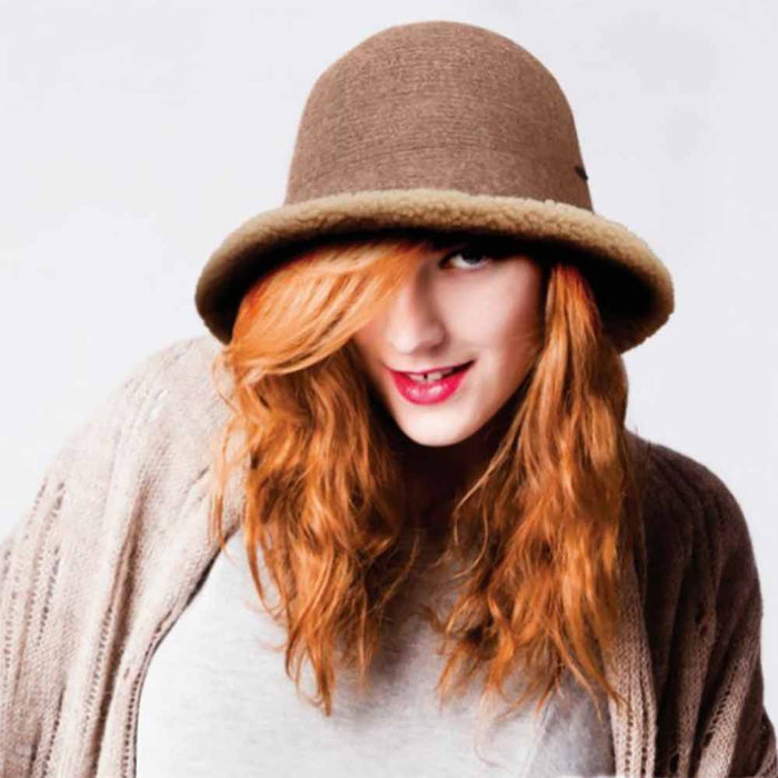 Knit Cloche with Berber Trim - Adora® Wool Hat Cloche Adora Hats