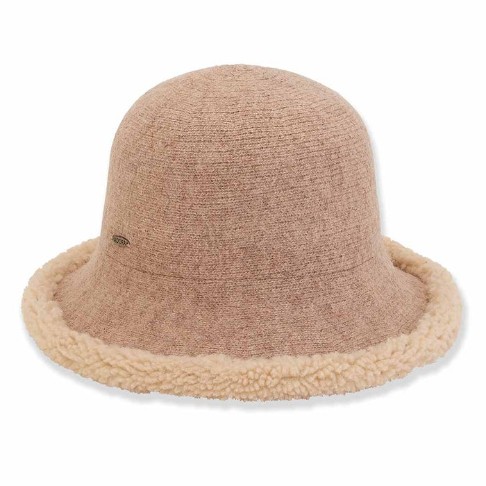 Knit Cloche with Berber Trim - Adora® Wool Hat Cloche Adora Hats AD1337B Tan M/L (57-58 cm)