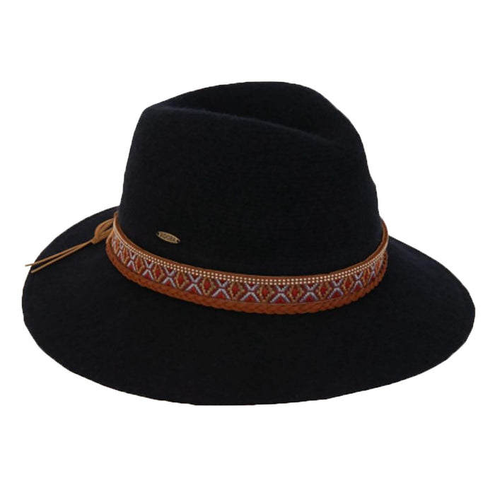 Knit Wool Safari Hat with Metallic Woven Band - Adora® Hats Safari Hat Adora Hats AD1558A Black OS