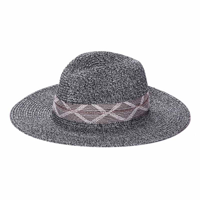 Large Brim Panama Hat with Knit Band - Kallina Safari Hat California Hat Company cs2034bk Black Heather Medium (57 cm)