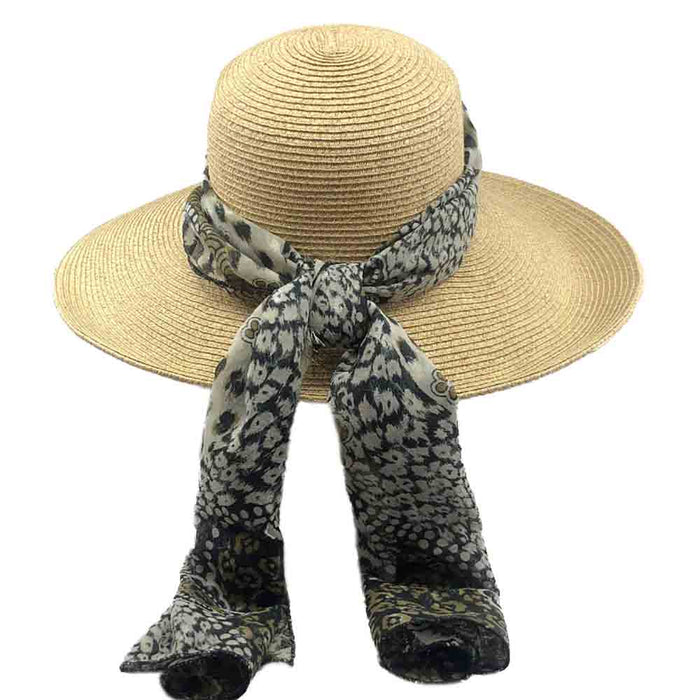 Large Brim Sun Hat with Long Floral Chiffon Sash - SetarTrading Hats Wide Brim Hat SetarTrading Hats