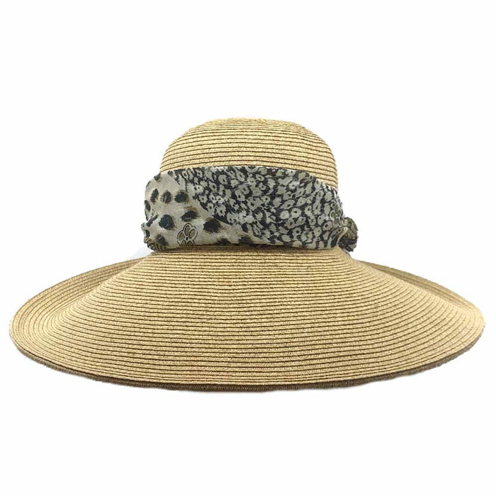 Large Brim Sun Hat with Long Floral Chiffon Sash - SetarTrading Hats Wide Brim Hat SetarTrading Hats