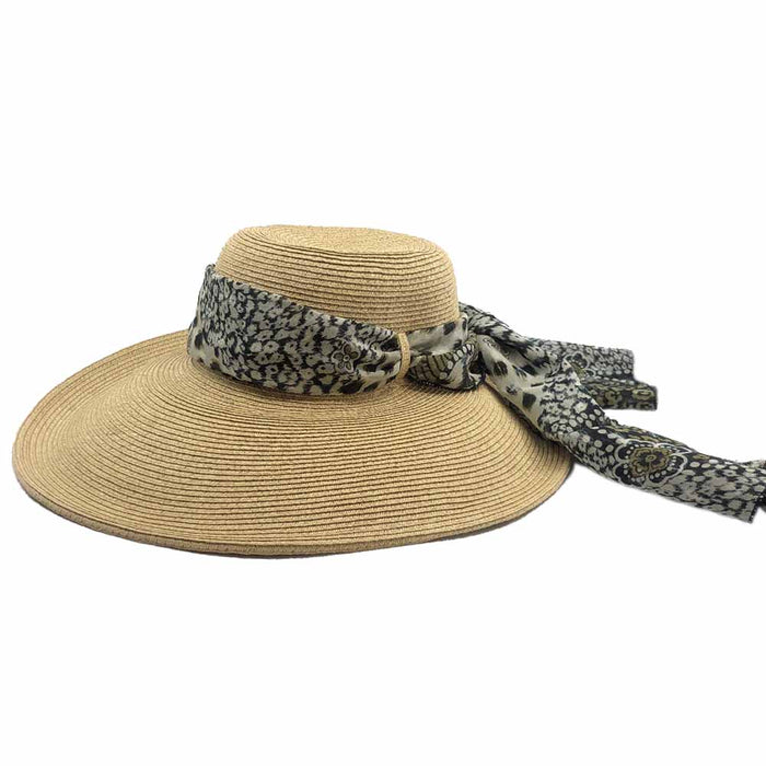 Large Brim Sun Hat with Long Floral Chiffon Sash - SetarTrading Hats Wide Brim Hat SetarTrading Hats