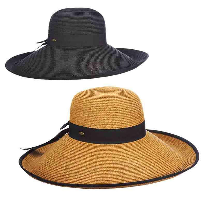 Large Brim Sun Hat with Ribbon Trim - Scala Hats Wide Brim Sun Hat Scala Hats