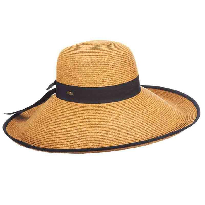 Large Brim Sun Hat with Ribbon Trim - Scala Hats Wide Brim Sun Hat Scala Hats lp225tt Toast