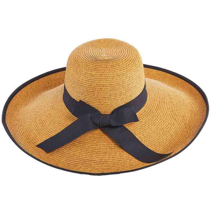 Large Brim Sun Hat with Ribbon Trim - Scala Hats Wide Brim Sun Hat Scala Hats