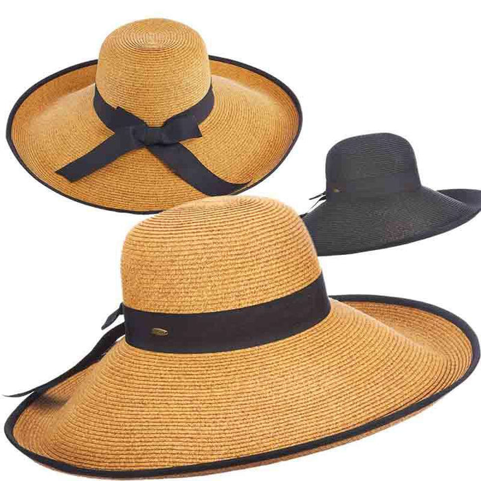 Large Brim Sun Hat with Ribbon Trim - Scala Hats Wide Brim Sun Hat Scala Hats