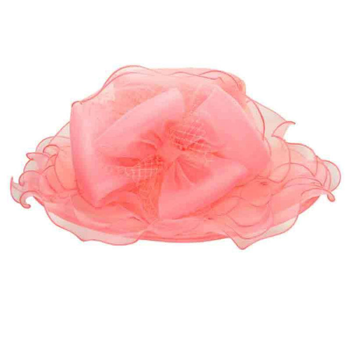 Large Dress Hat with Mesh Bow Dress Hat Something Special LA hto2143ph Peach