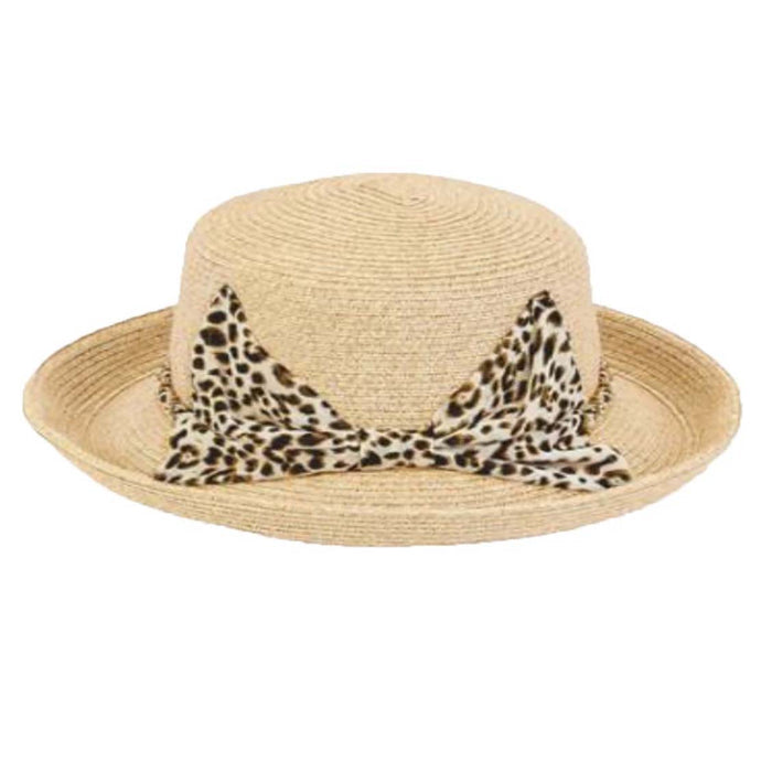 Large Heads Classy Up Brim Hat with Chiffon Leopard Tie - Sun 'N' Sand Hats Wide Brim Sun Hat Sun N Sand Hats