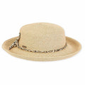 Large Heads Classy Up Brim Hat with Chiffon Leopard Tie - Sun 'N' Sand Hats Wide Brim Sun Hat Sun N Sand Hats HH2308B XL Natural Large (59 cm)