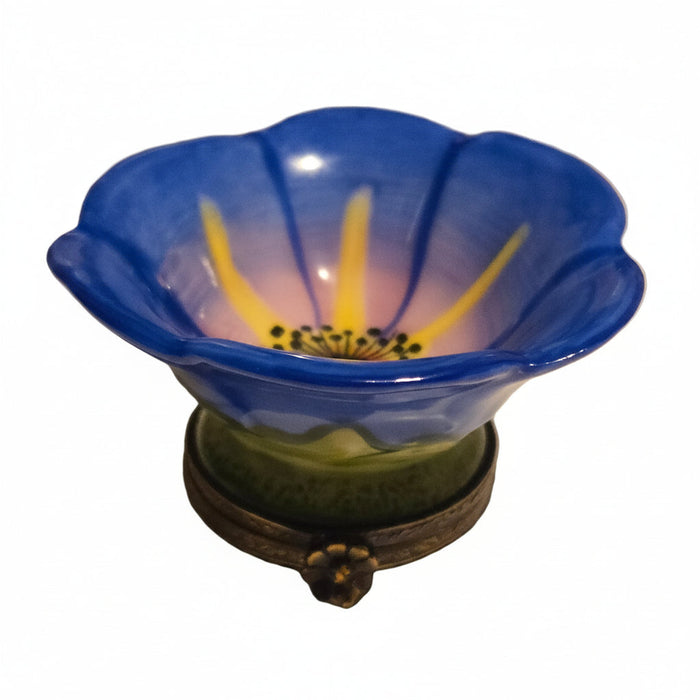Large Open Blue Flower Limoges Box with Bee