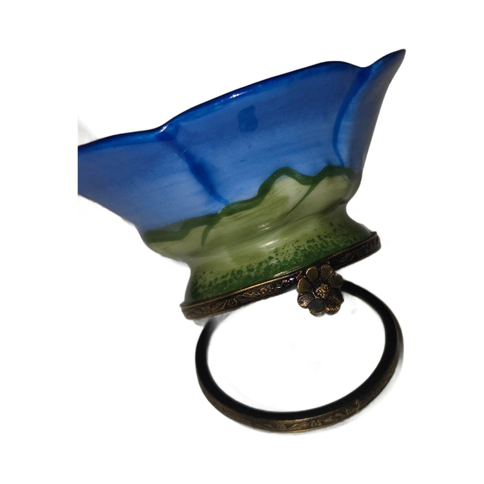 Large Open Blue Flower Limoges Box with Bee
