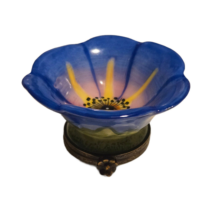Large Open Blue Flower Limoges Box with Bee